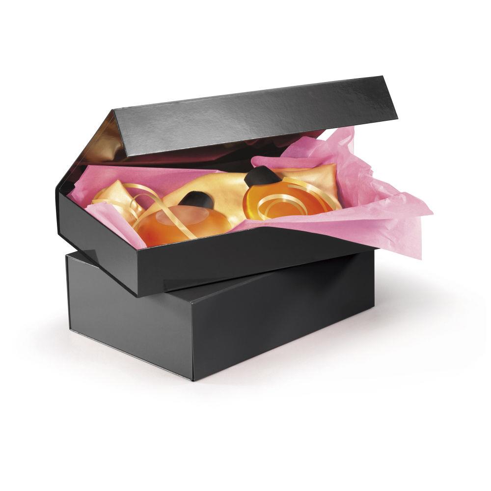 Bote cadeau pellicule noir avec fermeture aimante 37,5 x 26,5 x 6,5 cm