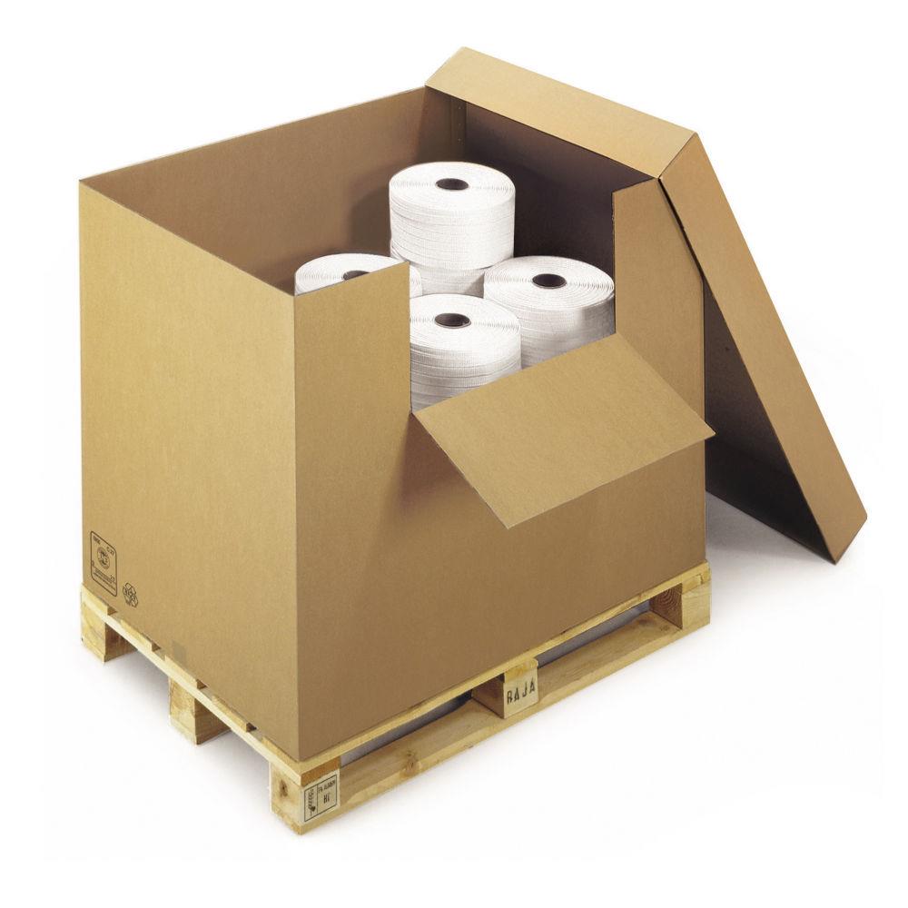 Container carton brun avec abattant, coiffe avec fond  rabats 118x78x90 cm