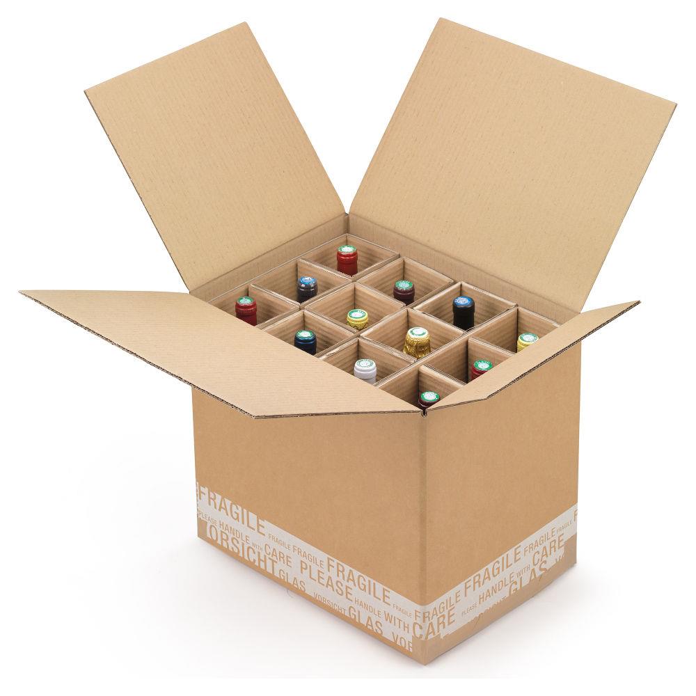 Caisse carton d'expdition pour bouteilles avec croisillons renforcs  montage manuel 12 bouteilles