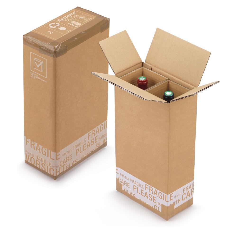 Caisse carton d'expdition pour bouteilles avec croisillons renforcs  montage manuel 2 bouteilles