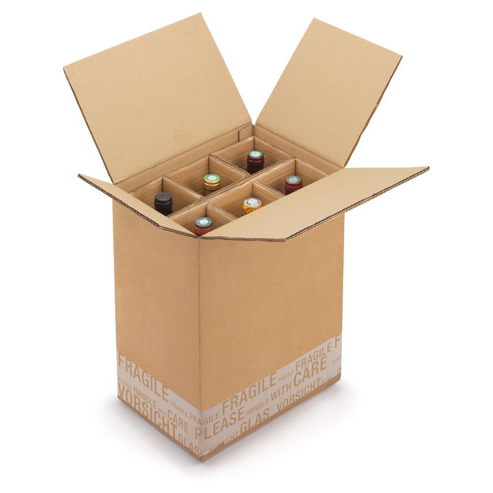 Caisse carton d'expdition pour bouteilles avec croisillons renforcs  montage manuel 6 bouteilles