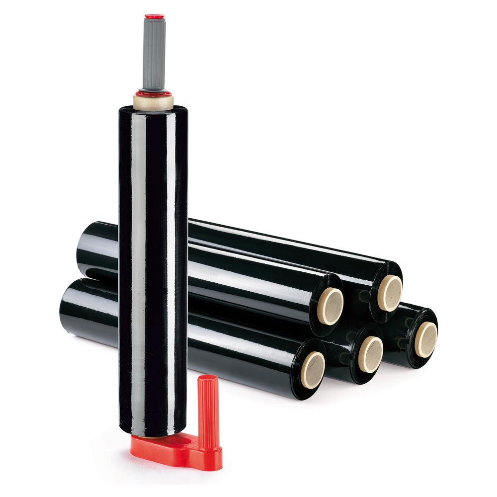 Pack film tirable manuel cast noir opaque 20 microns 300 m x 450 mm + drouleur plastique
