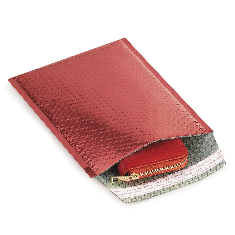 Pochette plastique matelasse bulles 80% recycl couleur mtallise rouge 32x23 cm