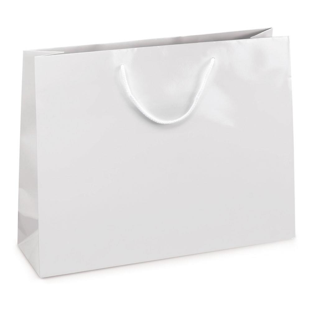 Sac pellicul brillant blanc  poignes cordelires 40 x 32 x 12 cm