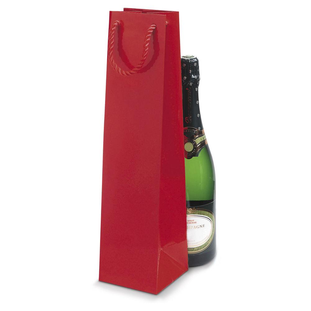 Sac pellicul brillant rouge  poignes cordelires pour 1 bouteille 10 x 40 x 10 cm