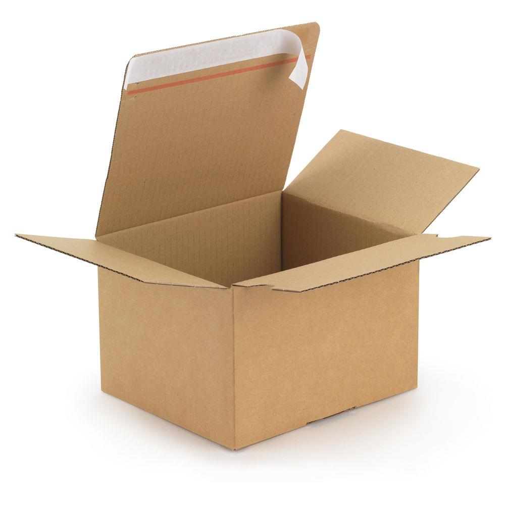 Caisse carton brune simple cannelure montage instantan fermeture adhsive 16x13x7 cm