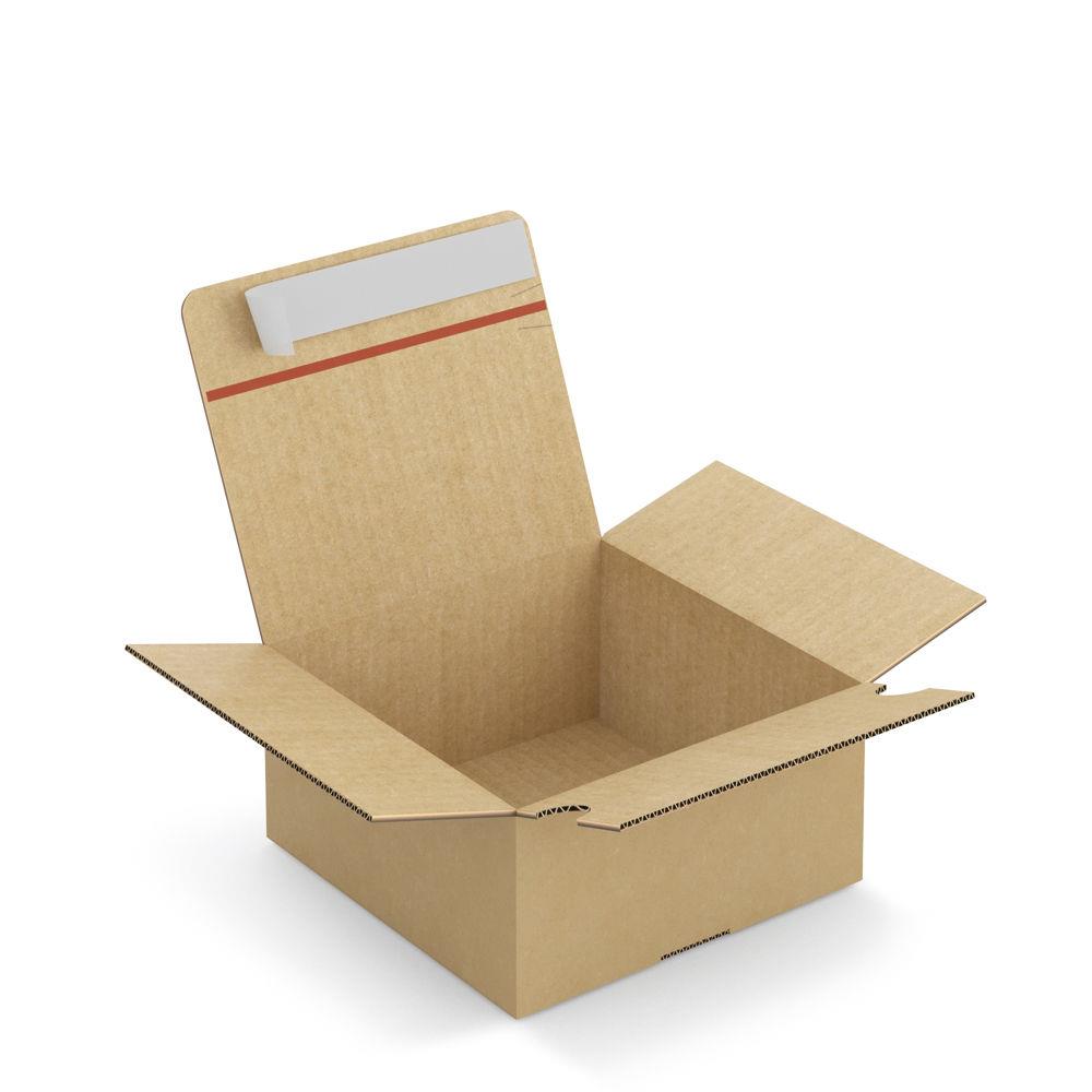 Caisse carton brune simple cannelure montage instantan fermeture adhsive 20x20x10 cm