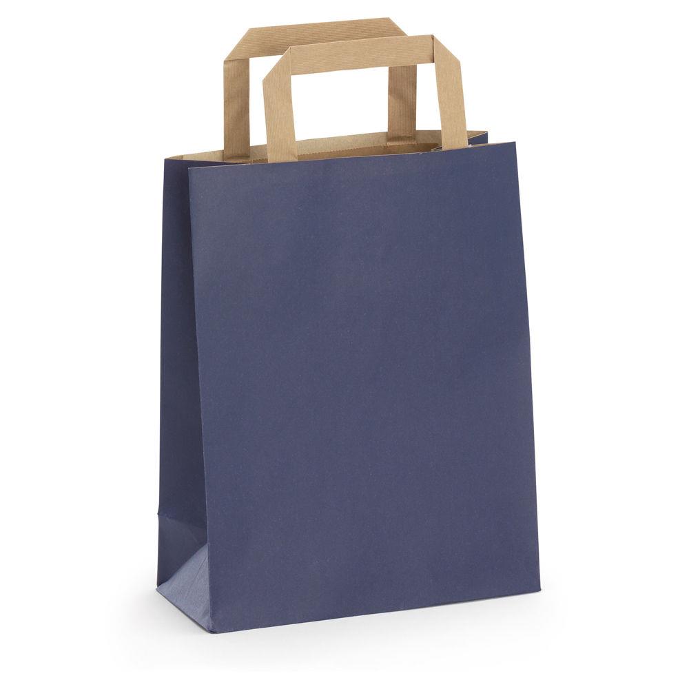 Sac kraft bleu  poignes plates 22 x 28 x 10 cm
