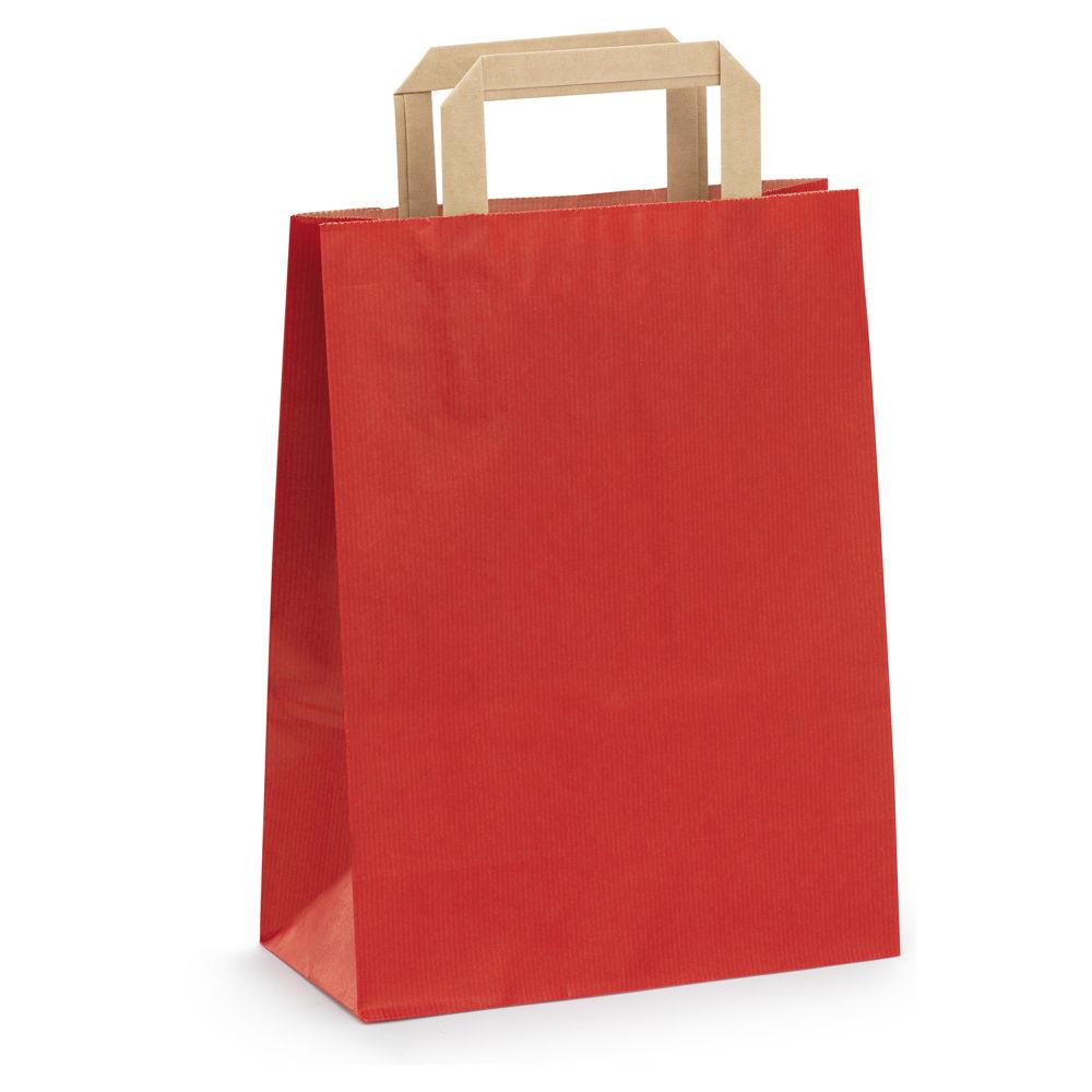 Sac kraft rouge  poignes plates 22 x 28 x 10 cm