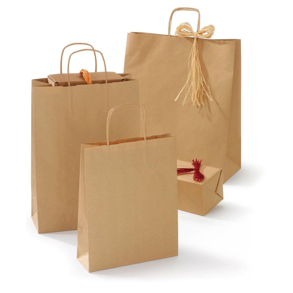 Sac kraft recycl brun  poignes torsades 24 x 34 x 8 cm - lot de 100