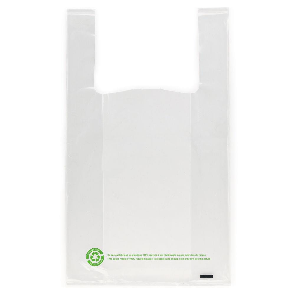Sac plastique recycl transparent  bretelles 26 x 45 x 12 cm