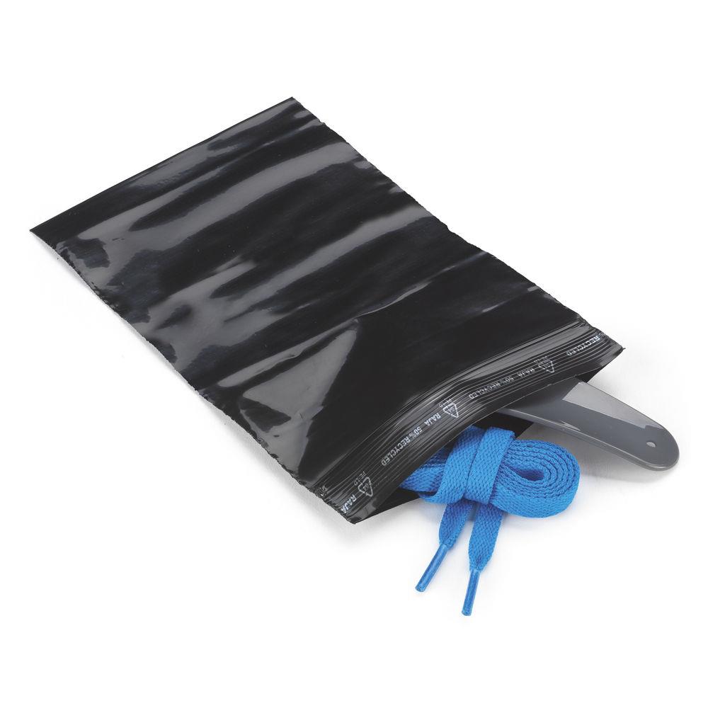 Sachet plastique zip 50% recycl noir opaque 16x22 cm