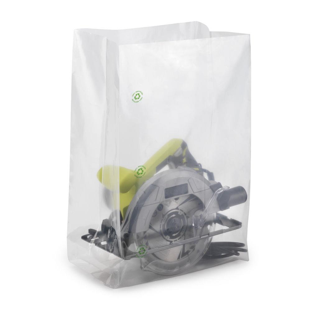 Sachet plastique recycl  soufflets transparent 100 microns 60x60x40 cm