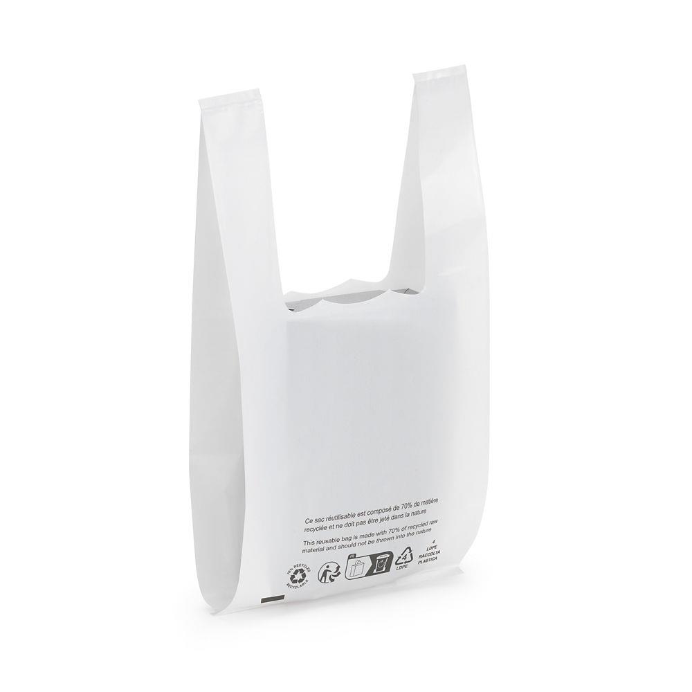 Sac plastique blanc 70% recycl  bretelles 18 x 35 x 10 cm
