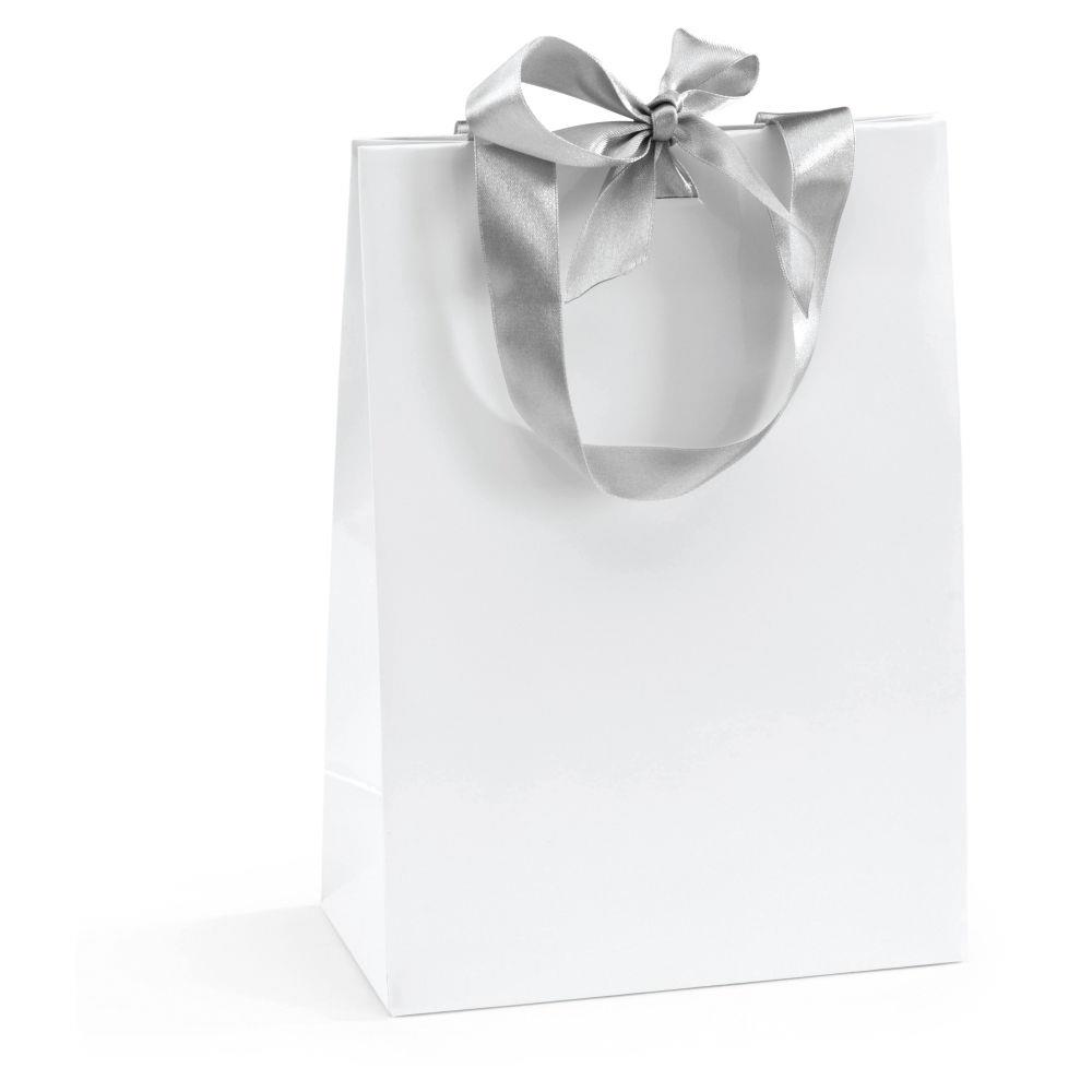 Sac pellicul brillant blanc  poignes satin 19 x 27 x 10 cm