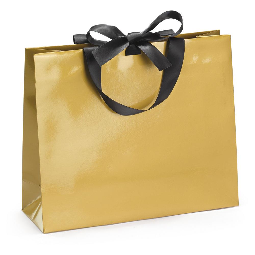Sac pellicul brillant or  poignes satin 30 x 25 x 10 cm