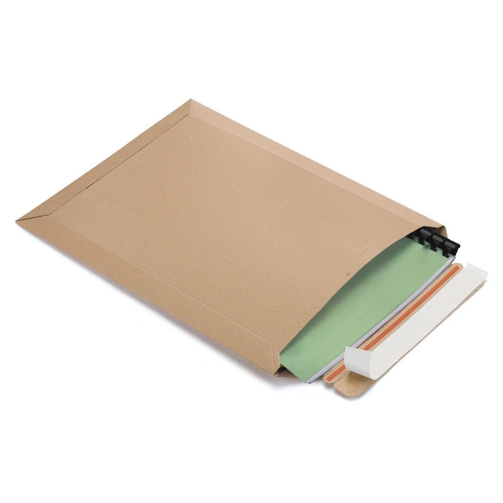 Pochette carton brune recycl  fermeture adhsive et ouverture petit ct 21,3x26,8 cm