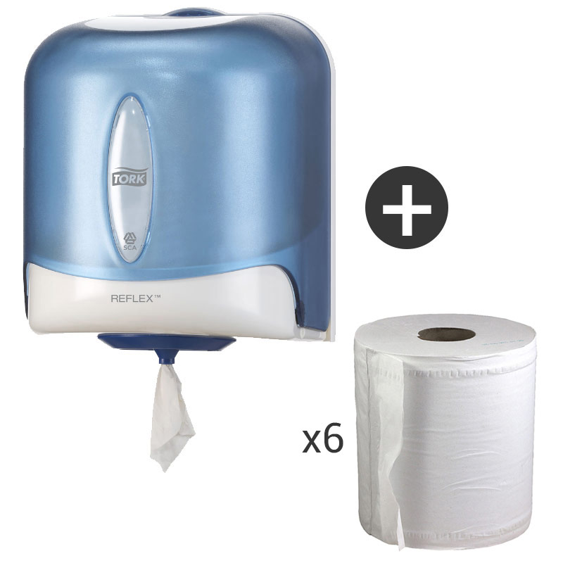 Pack distributeur + 6 bobines d'essuie mains Tork Maxi Reflex
