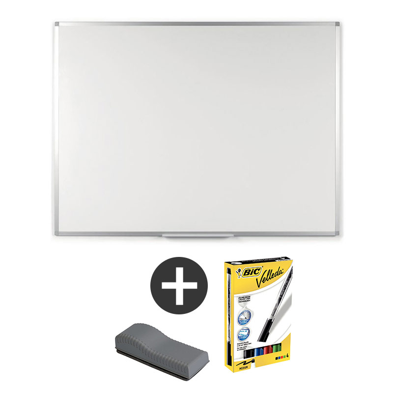 Pack tableau blanc magntique laqu + brosse magntique + lot de 4 marqueurs
