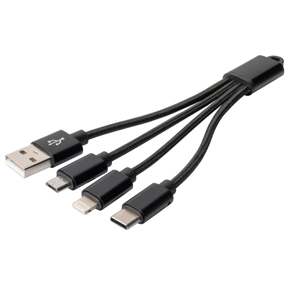 DIGITUS Cble de charge 3-en-1, USB A-Lightning + Micro USB