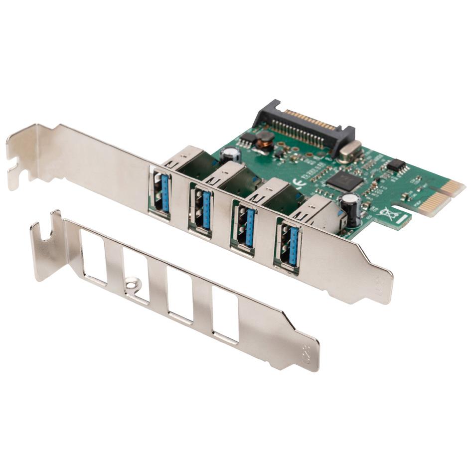 DIGITUS Carte rseau PCI Express USB 3.0, 4 ports, 5 Gbit/s.
