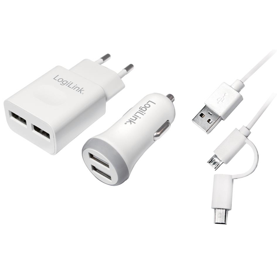 LogiLink Kit de chargeur USB, 2 pices, chaucun 2x ports USB