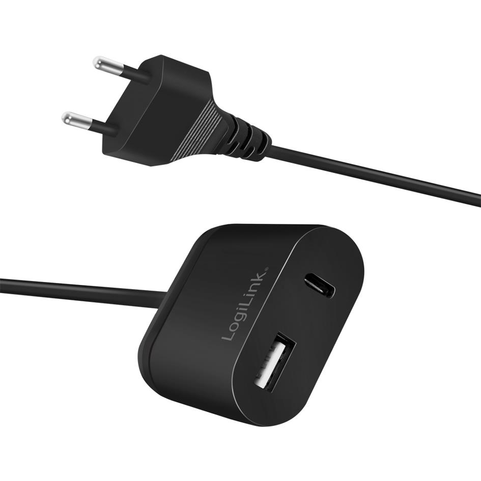 LogiLink Chargeur secteur USB avec cble fixe, 1x USB, noir