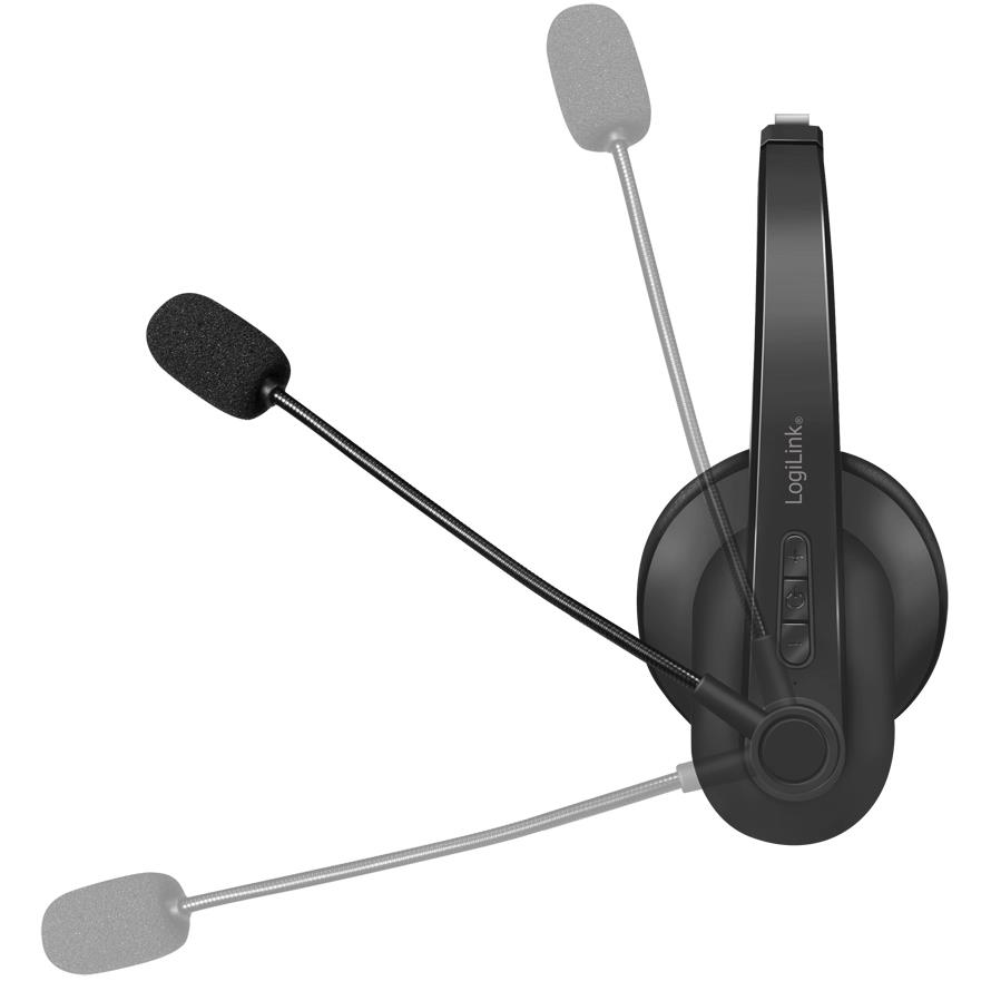LogiLink Casque mono Bluetooth 5.0, station de charge, noir