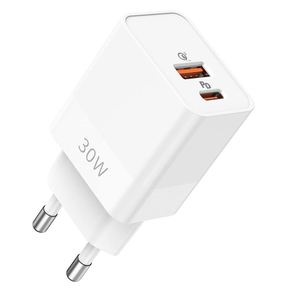 IWH Chargeur secteur USB-C, 1 USB-A / 1 USB-C, 30 W, blanc
