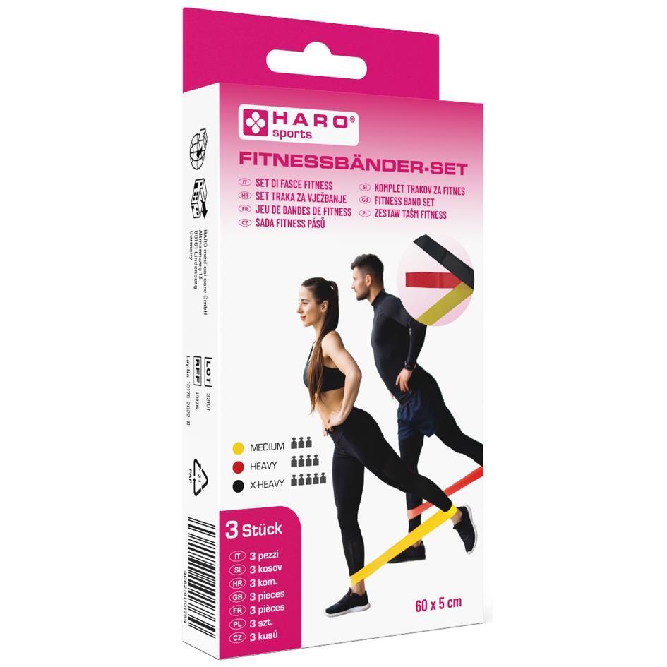 HARO Set de bandes de fitness, lger - medium, set de 3