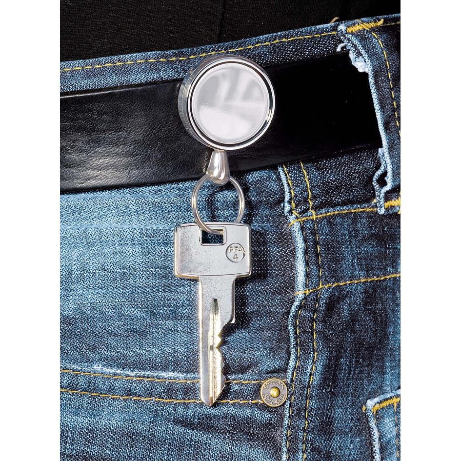 WEDO Clip de ceinture, fil retractable en plastique, argent