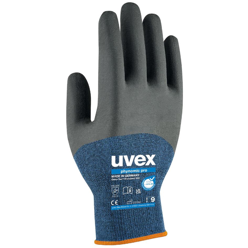 uvex Gants de travail phynomic pro, bleu/anthracite, T.9