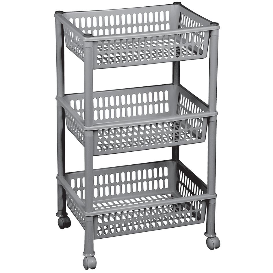 plast team Chariot de rangement,  3 corbeilles, argent