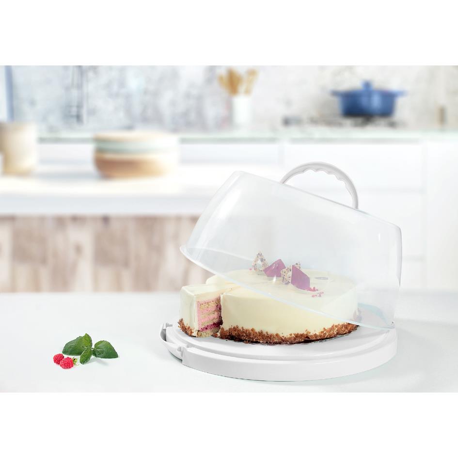 plast team Plat & cloche  gteau, rond, transparent/blanc