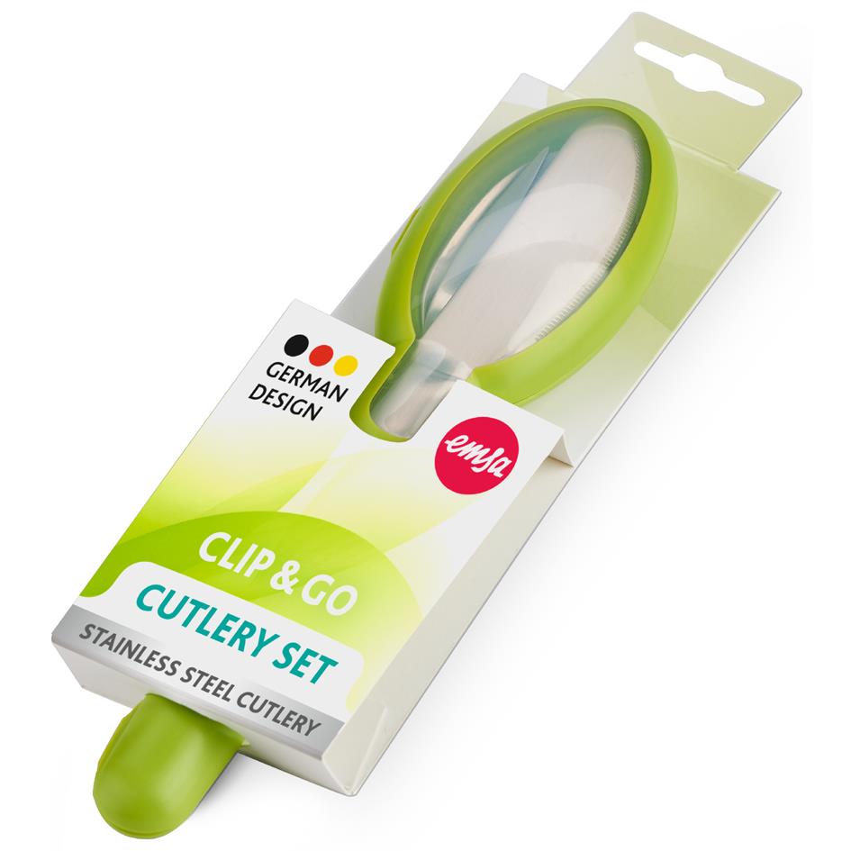 emsa Kit de couverts CLIP & GO, 3 pices avec tui, vert