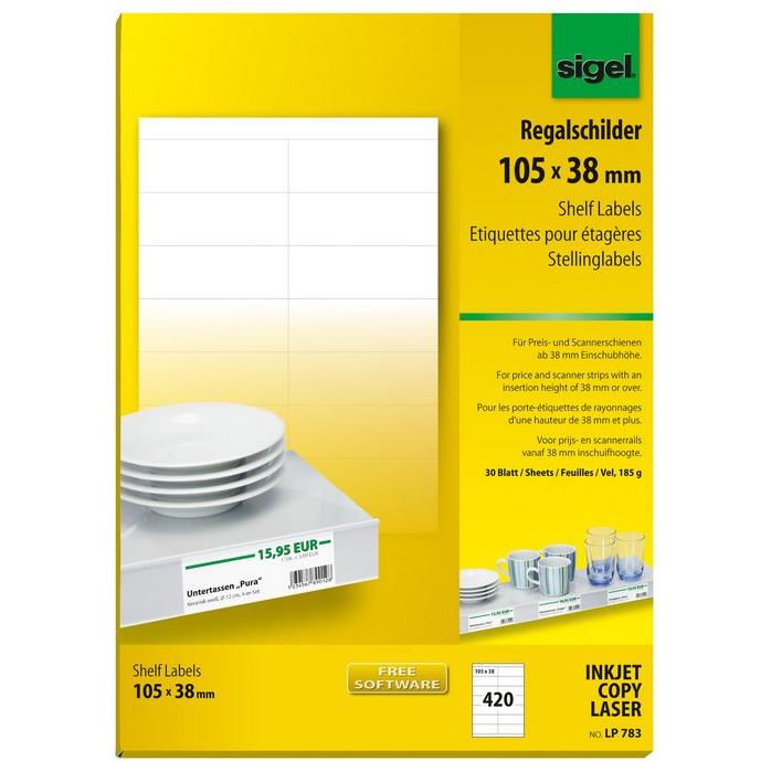 sigel Etiquette pour tagre, 105 x 38 mm, blanc, 170 g/m2