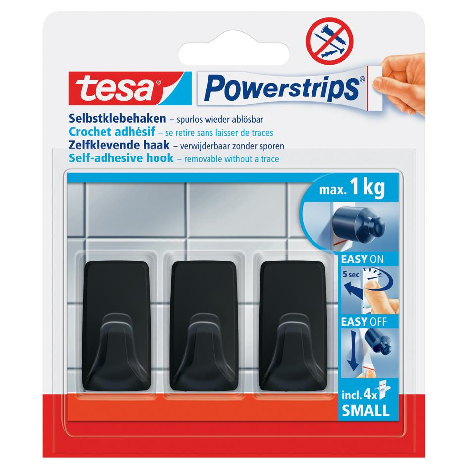 tesa Powerstrips Crochet adhsif SMALL rectangulaire, noir
