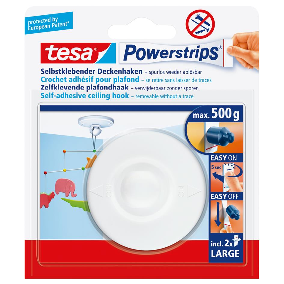 tesa Powerstrips Crochet adhsif pour plafond, blanc
