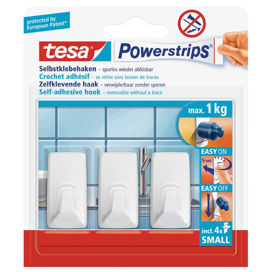tesa Powerstrips Crochet SMALL rectangle, blanc