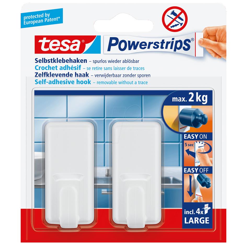 tesa Powerstrips Crochet adhsif LARGE classic, blanc