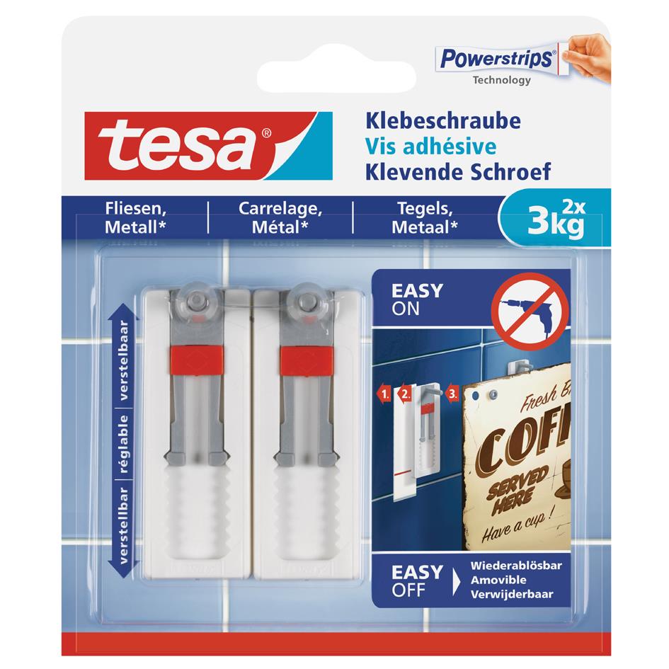 tesa Powerstrips Vis adhsive pour carrelage/mtal, blanc