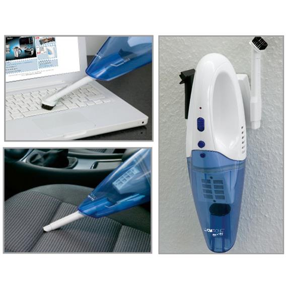Aspirateur  main sans fil blanc/bleu - Dim. 380 x 110 x 130 mm