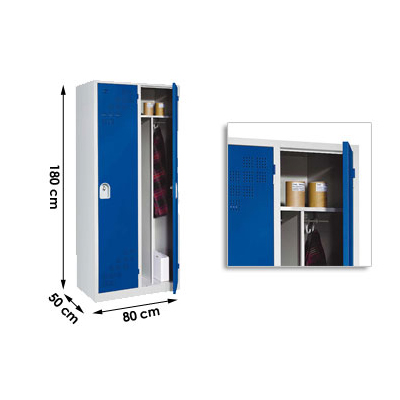 Vestiaire industrie salissante monobloc - H 180 x L 80 x P 50 cm - 2 cases - gris clair et portes grises